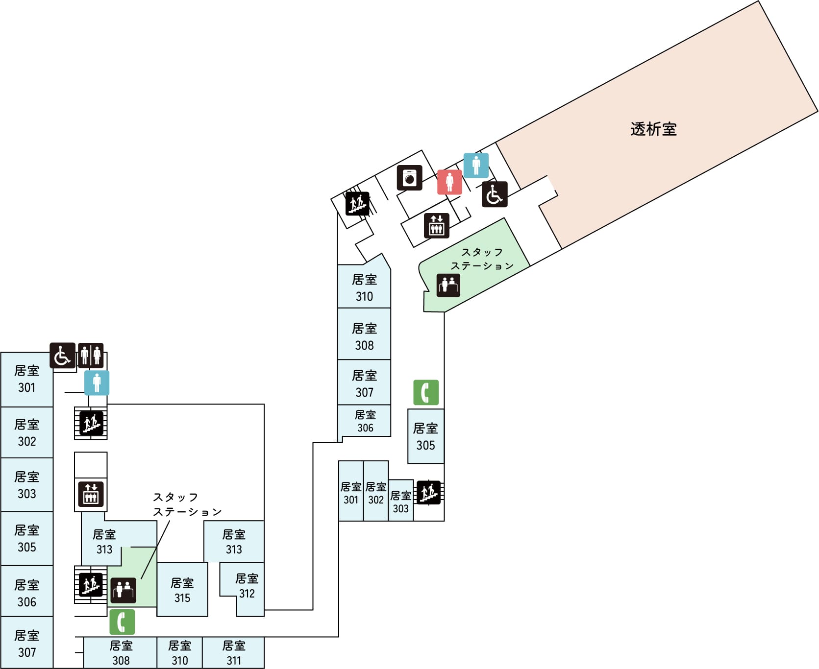 3階本館、東館のフロアマップ